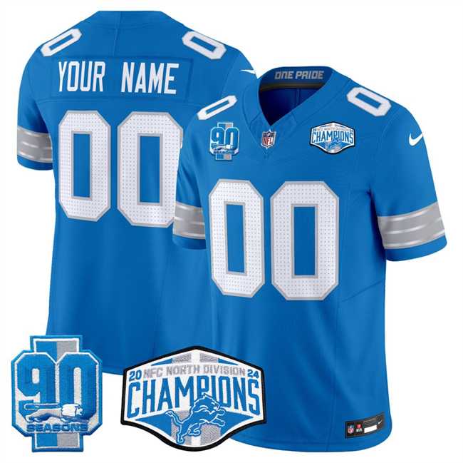Men & Women & Youth Detroit Lions Active Player Custom Blue 2024 NFC North Champions 90th Anniversary Patch F.U.S.E. Vapor Limited Stitched Jersey->customized nfl jersey->Custom Jersey